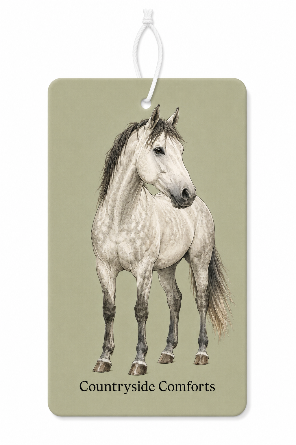 Grey horse with a sage background