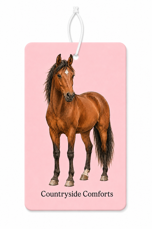 Brown horse with a pink background